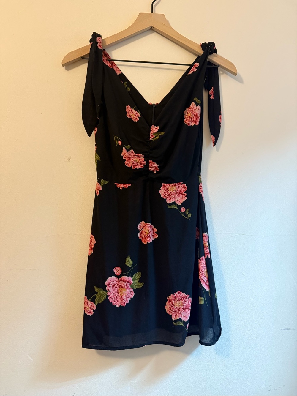 Reformation Black Mini Dress with Pink Floral Print